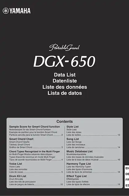 yamaha雅马哈DGX-650 Data List